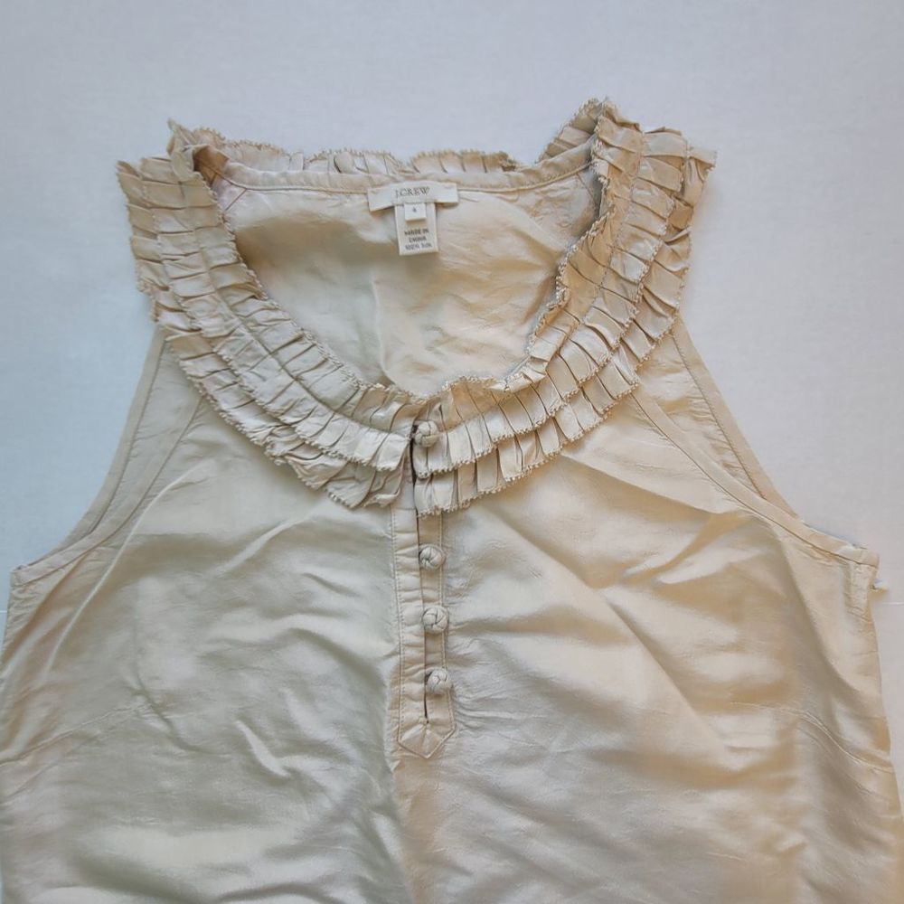 J.Crew Silk Ivory Ruffle Collar Top